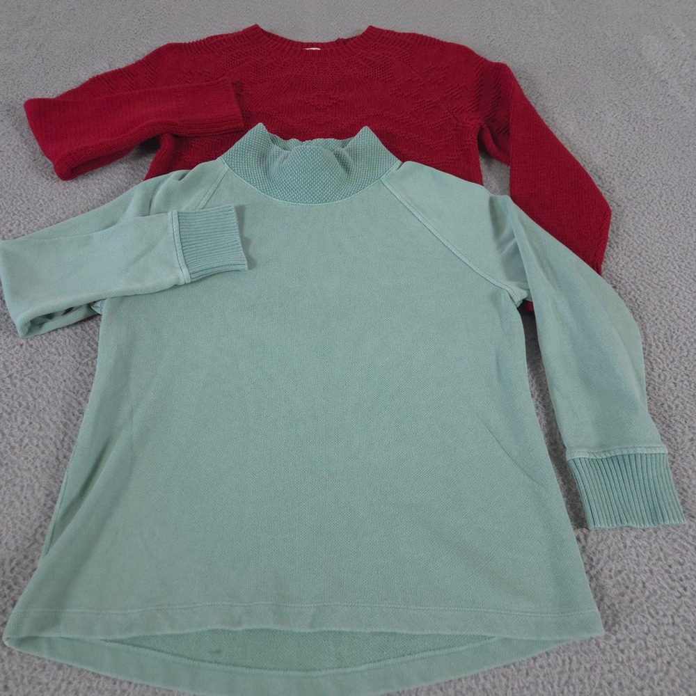 LOT‎ OF 2 J. Jill Sweater Womens M Red Green Textured French Terry Mock-Neck Top
